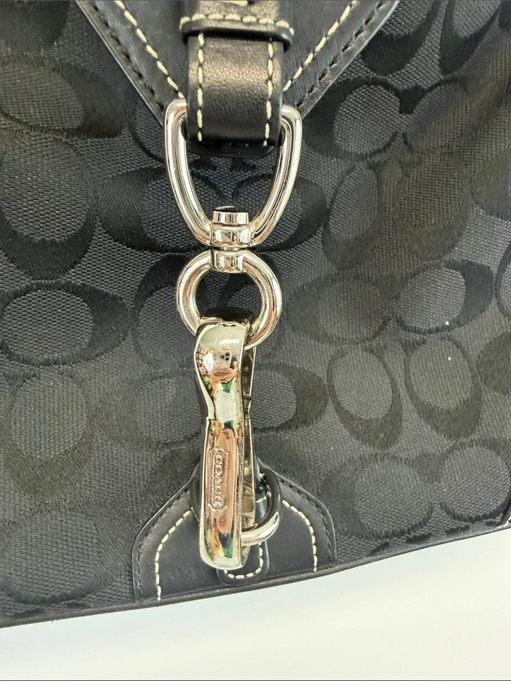 Vintage Coach Hamptons Clip Hobo Black Signature C Monogram Shoulder Bag Y2K